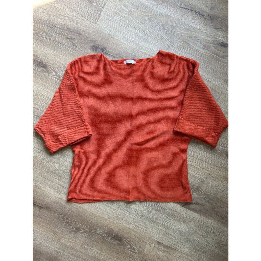 Kirundo Womens Burnt Orange Ribbed Knit Boat Neck Dolman Sleeve Sweater Size M